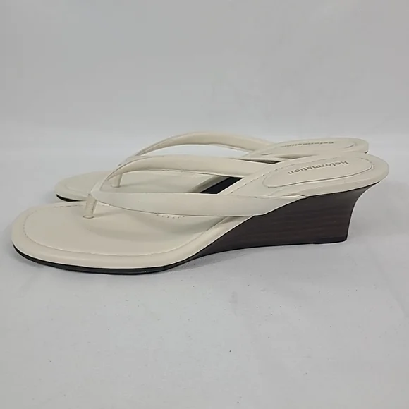 NEW Reformation Amelia Thong Wedge Sandal in White Brown Size 9 MSRP $228 - Picture 3 of 6